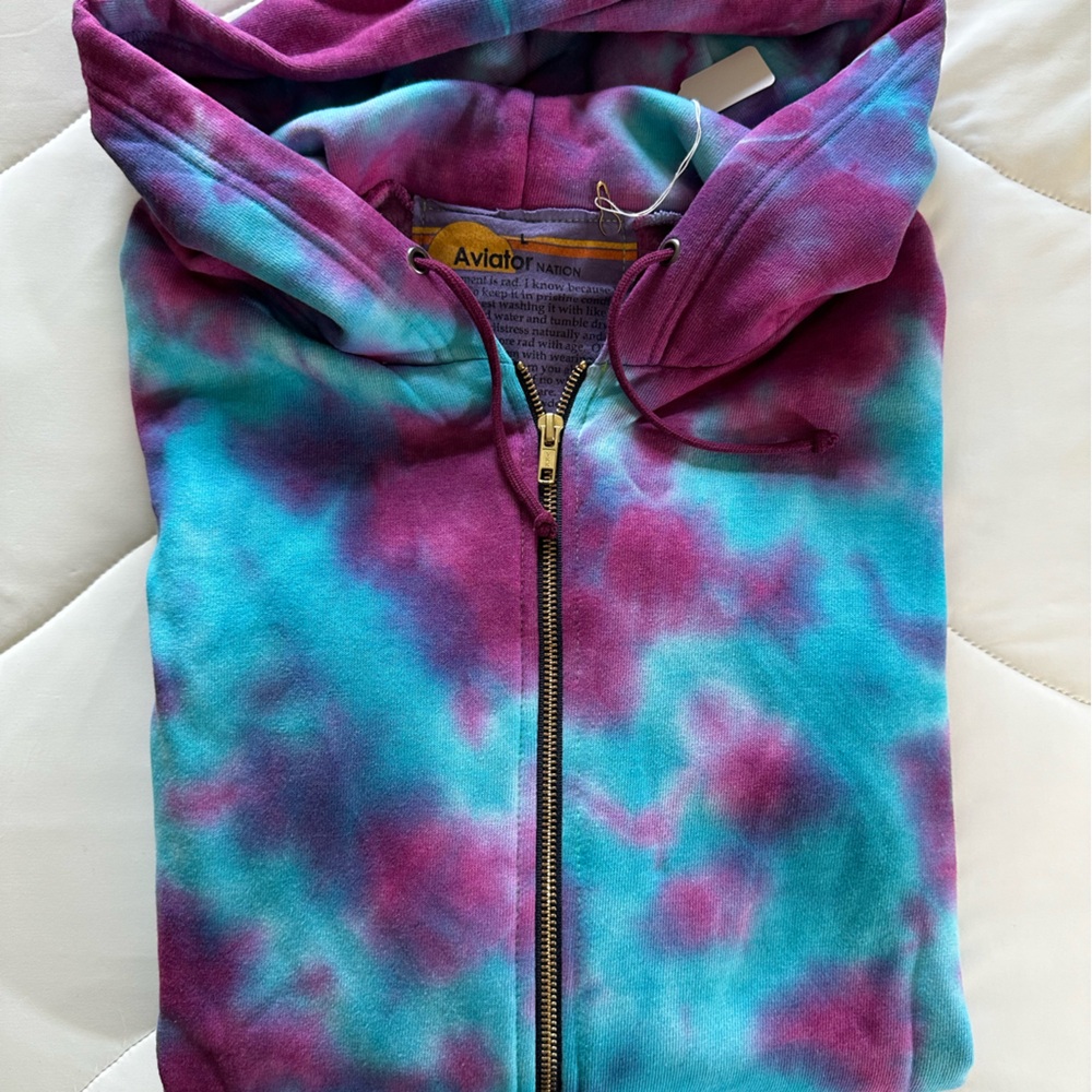 Aviator Nation Unisex Tie-Dye Hoodie in Purple and Blue - Size Large - NWT